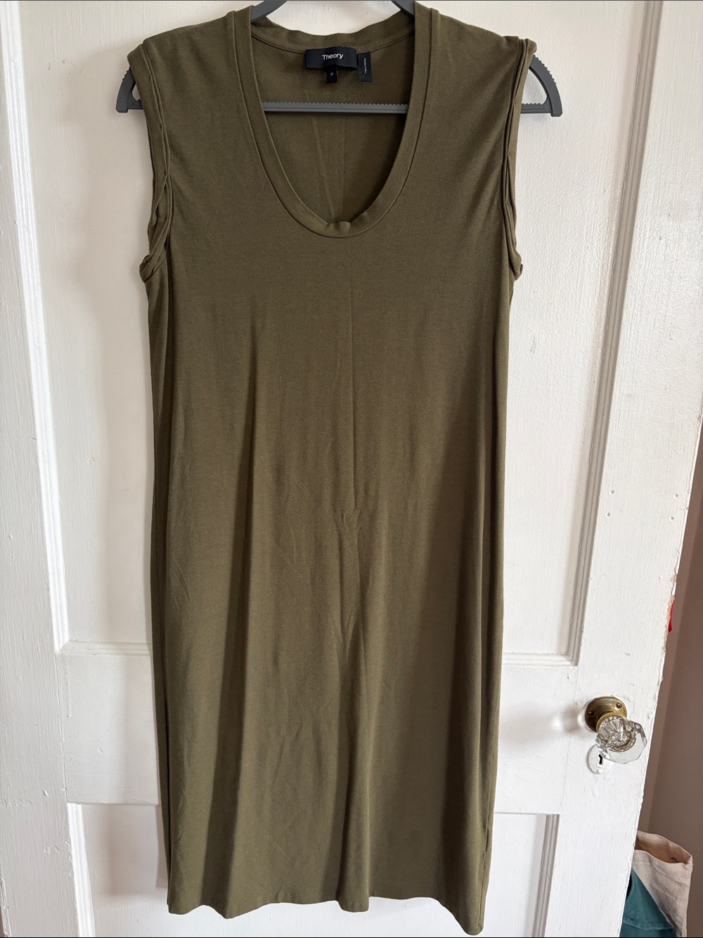 Theory Olive Dress, great stretch, over the knee length